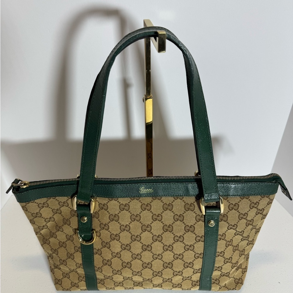 Gucci Brown and Green GG Monogram Tote - Picture 3 of 16